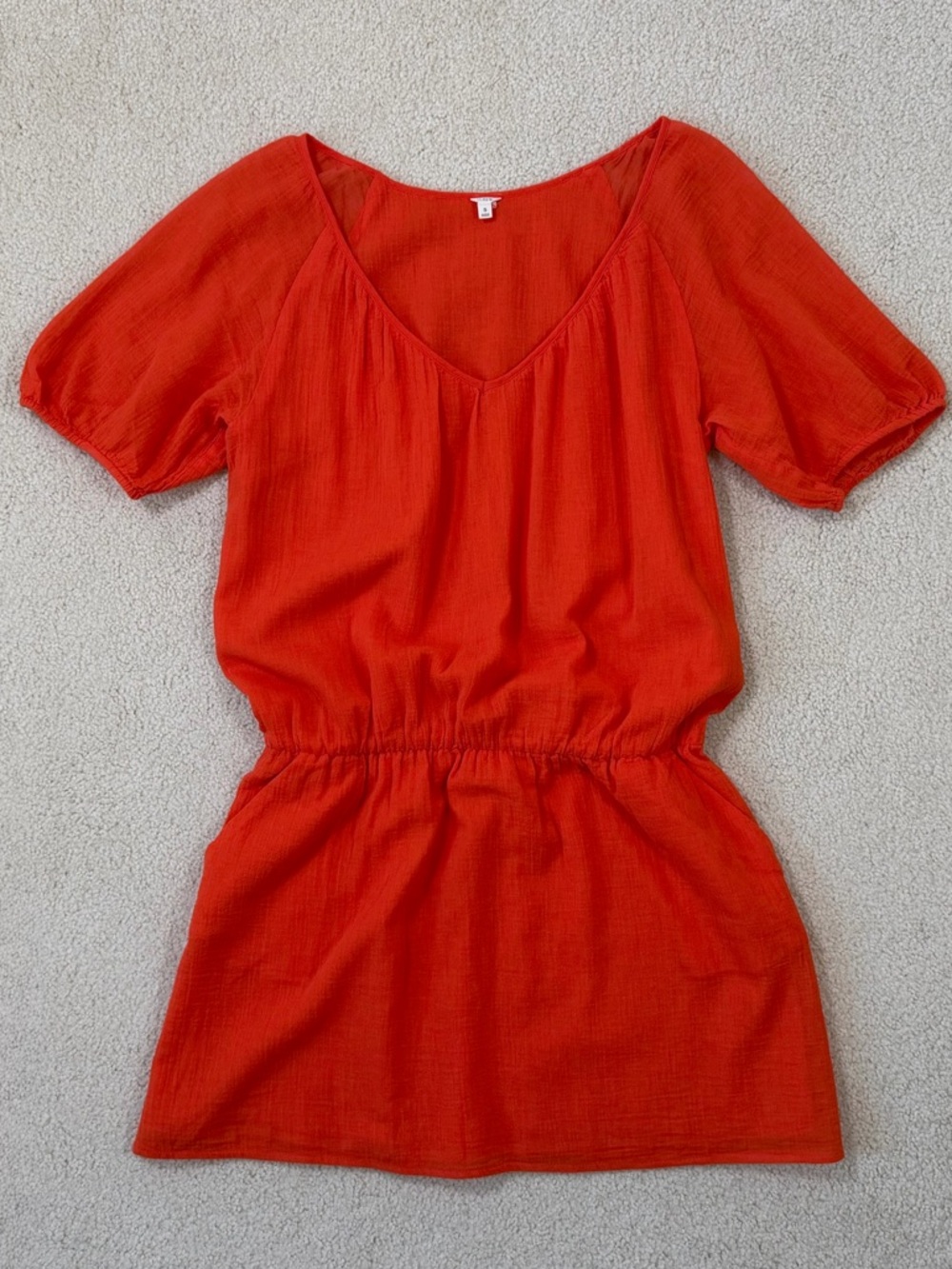 J. Crew Reddish-Orange Cotton Short Sleeve Mini Dress with Elastic Waist